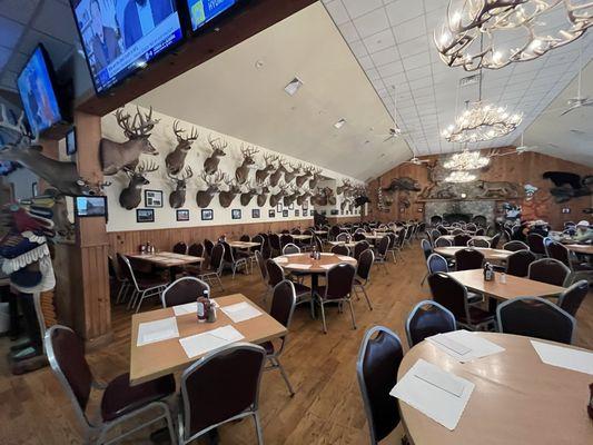 The main dining room, lots of taxidermy.