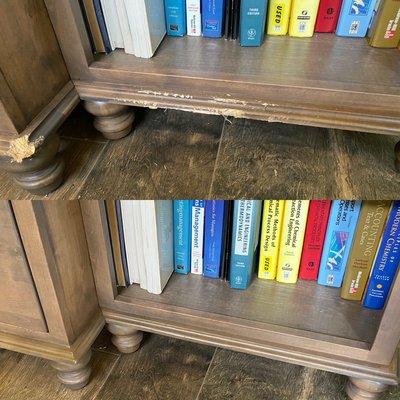 Before & After - dog chews on bookcase