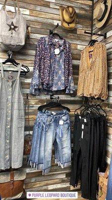 Jeans, dresses and blouses.