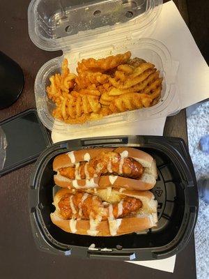 Chicken tender sandwich and fries