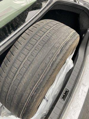 A bad tire that was not properly aligned