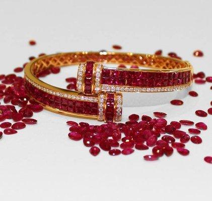 High-end natural ruby & diamond bracelet. Available in-store and online.