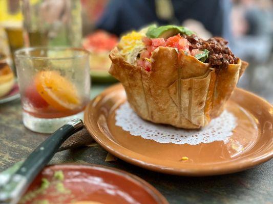 This shell is flaky, fried and light at the same time. (Taco Salad).