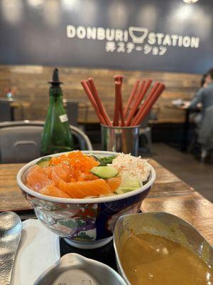 Salmon Poke and Side Pork Curry