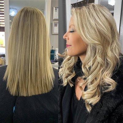 Extensions, makeup, color cut and style.