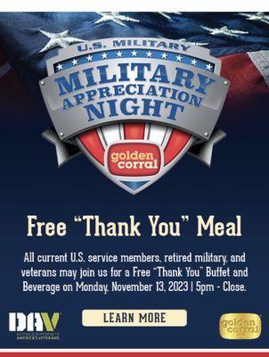 Military Appreciation Night 13 NOV 2023 5pm - Close