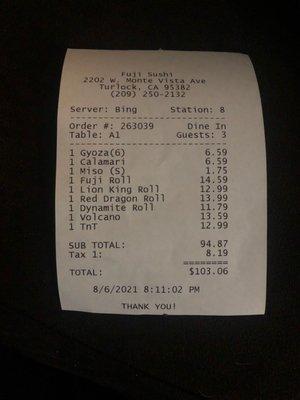 Receipt for food.