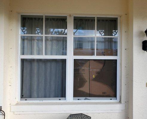 Broken window repair on an investment home for Bill Lewis in Fort Pierce, Florida.