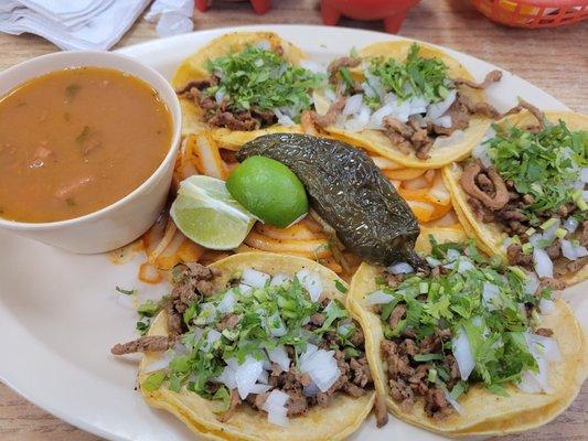 Carne Asada Taquitos and Charro Beans