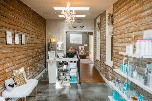 Our lobby features a glitter floor & wall.