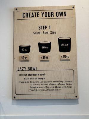 Create your own bowl menu May 2024