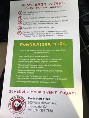 Panda express will donate 20% of all pre-tax sales generated by your organization, We Wok the Talk