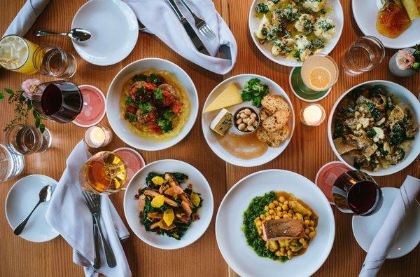 share plates and beautiful dinner, natural wines, beautiful cocktails