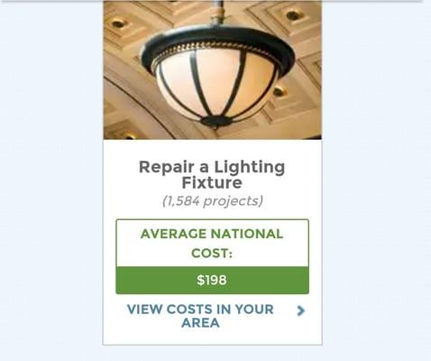 To remove one light fixture and install a new fixture  $65,00 minimum