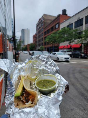 Xoco Taco, I don't remember the name, but this beautiful chicken taco with salsa verde really hit the spot.