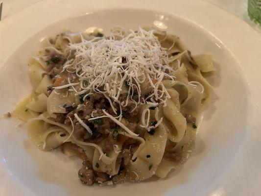 Pappardelle with white bolognese sauce