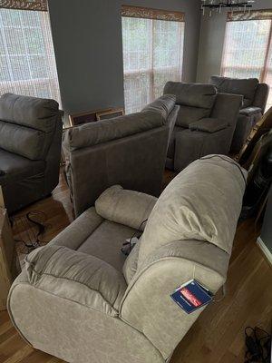 Beige recliner Grey recliner