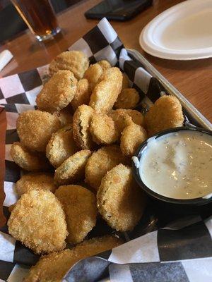 Pickle chips with jalapeño ranch