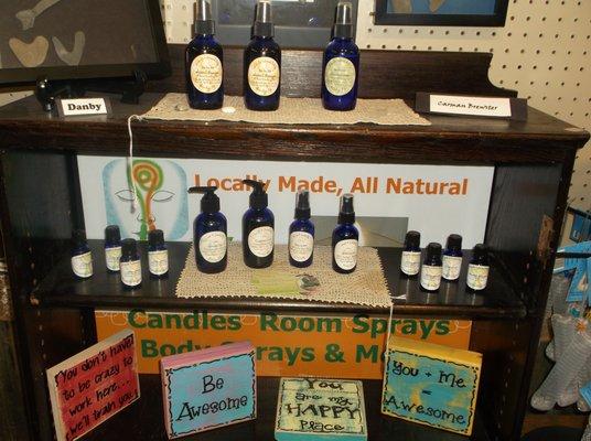 Scents and Sensability locally produced candles, oils and sprays from essential oils.