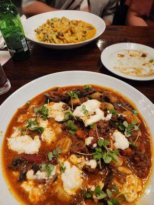 Top pasta: house pasta (paradelle) Bottom pasta: gnocchi