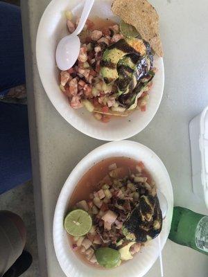 Tostadas de pescado y camarón