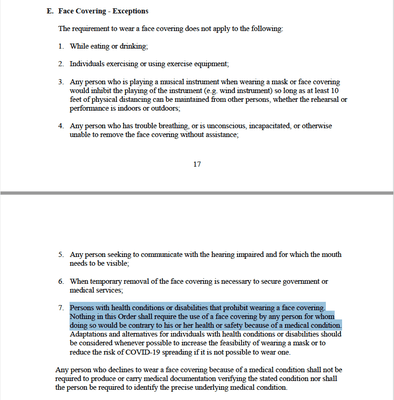 Customers with medical exemptions do NOT need to wear a mask and should not be discriminated against.