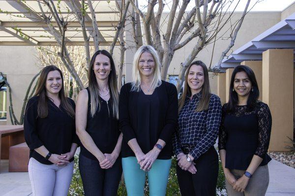 Physical Therapists for Dynamic PT: Melissa Flores, Jessica Super, Karen Elbert, Tracy Chuck, and Zainab Kothari.