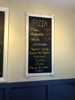 The pizza menu