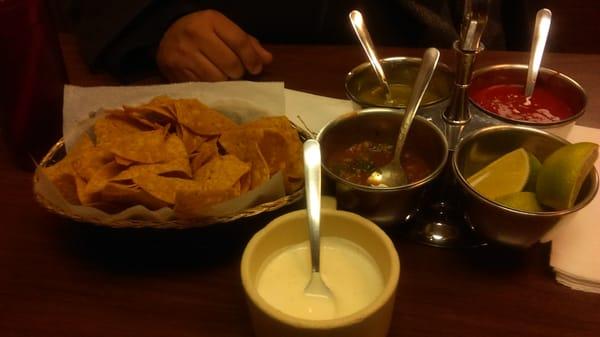 plenty of chips and dip? The white one is crema you have to ask for it in Spanish it is a secret.