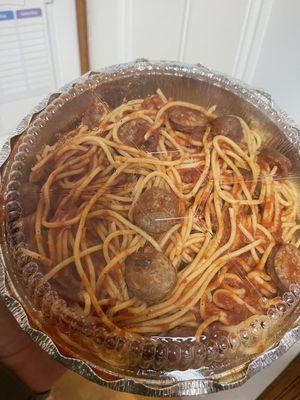 This is supposed to be spaghetti and marinara sauce. Why is there meat in it??