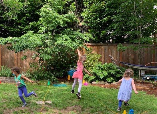 In Backyard Ballet classes, students in your immediate circle dance in your yard, distanced and delighted!