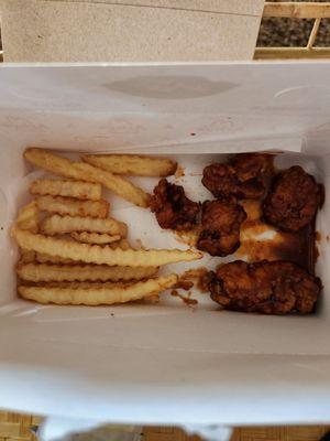 Hot honey boneless wings and small fry... this is terrible.  They have the worst service with presentation and accuracy with orders.