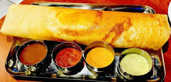 Ghee Masala Dosa with 4 chutneys