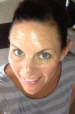 Here's my glowing skin after the Raspberry Peach enzyme exfoliant and the Strawberry Spearmint Mask! Thank you Brooke!