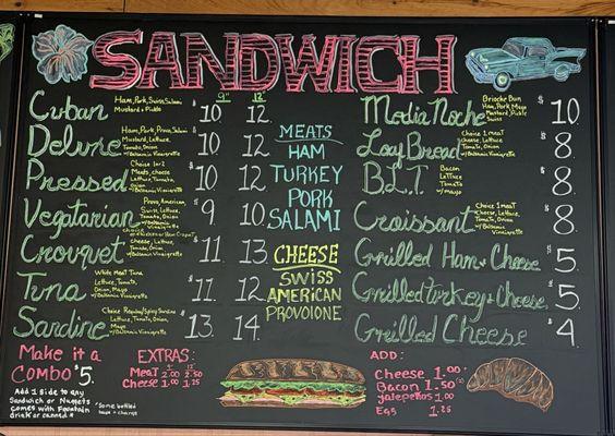 Sandwich menu