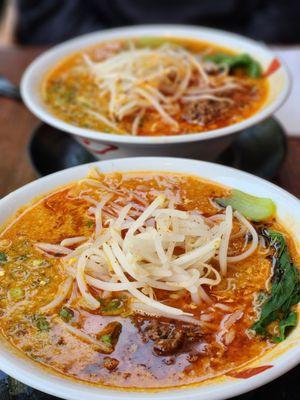 Spicy miso ramen (top) and spicy tonkotsu ramen (bottom)