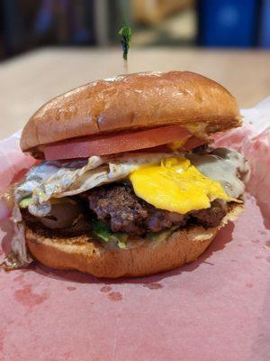 House burger with egg add-on.