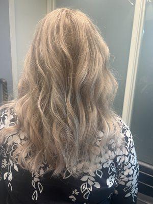 Gray to Blonde transformation, color, highlights, tone and beachy waves