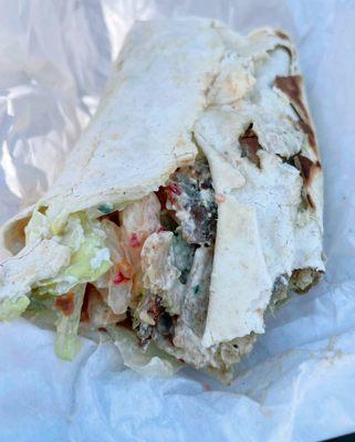 Doesn't look like much, but tasty and spicy! This is a Gyro Wrap.