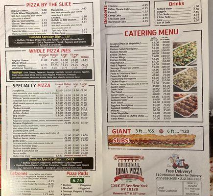 Extensive Menu Italian and American 04/25/23