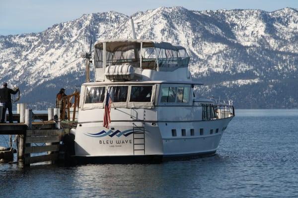 Beautiful day to cruise on the Bleu Wave!  October temps with winter snow on the mountains!