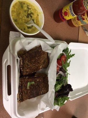 Reuben and curry lentil soup of the day with side salad - plate combo