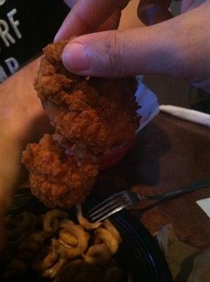 2 fried shrimp stuck together.