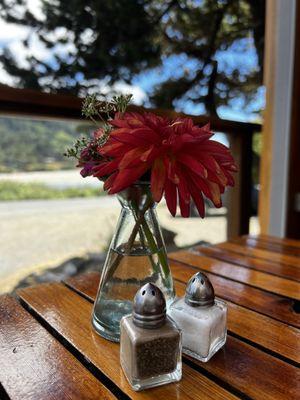 Fresh cut flowers and a view