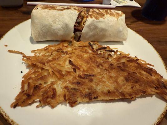 Breakfast burrito and hash browns