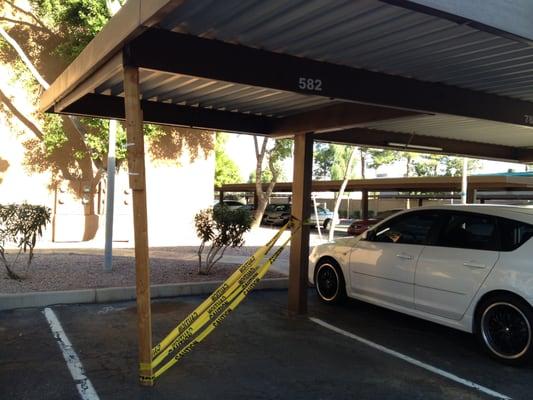 This is the 2nd awning in the past few months to fall over. This has sat here just like this for well over a month.