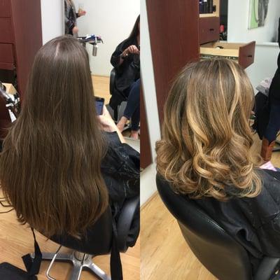 Natural Long Dark Ash Blonde Hair to Long Bob Lob with Natural Base Base and Bright Beige and Blonde Balayage Highlights