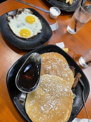 Plantain pancakes with eggs and turkey sausage