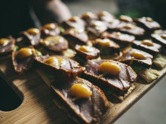 Ahi Tuna Tostadas by Chef Val Domingo of NOVA Restaurant served at TDPP's 2 Year Anniversary Party.