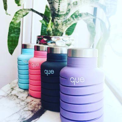 Come and get Que ! The only food grade silicone water bottle in sexy colors